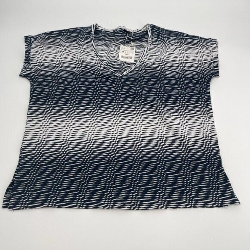 Zara Top Medium Womens Short Sleeves Casual Geometric Ombre V Neck Knit New